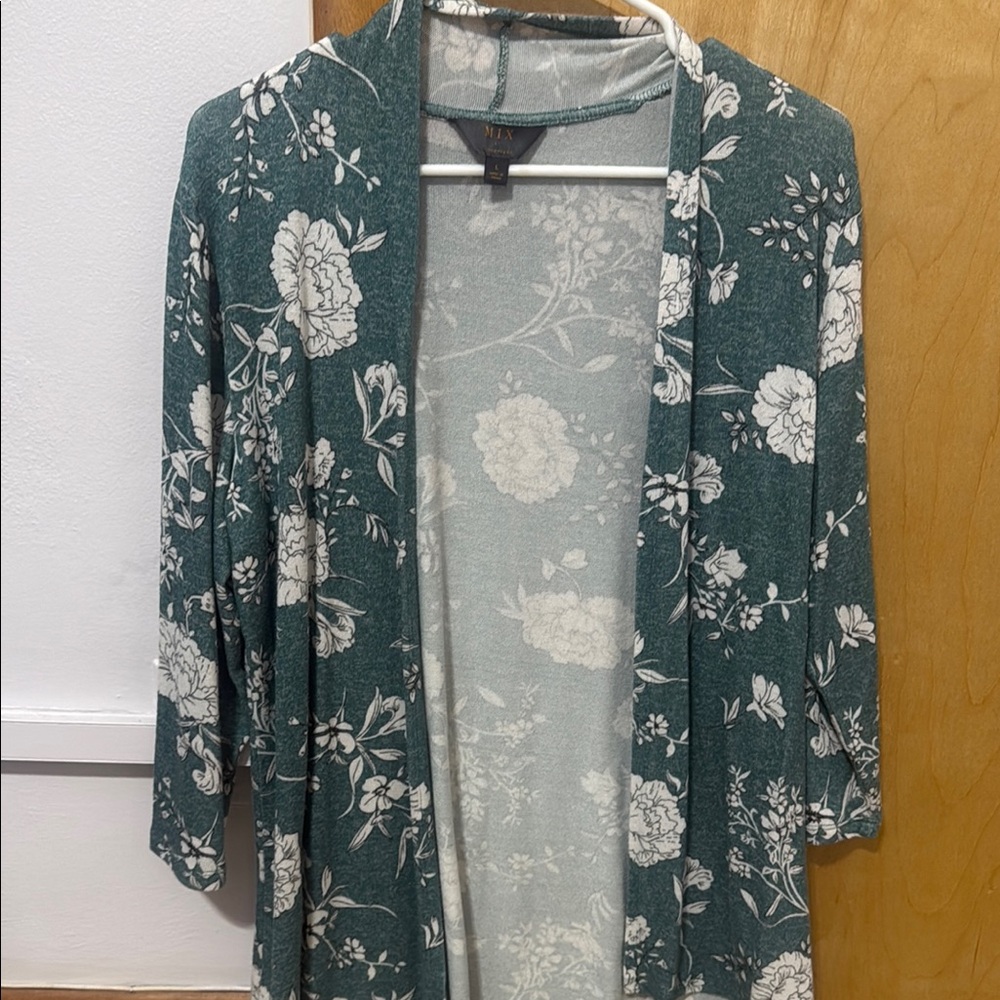 Floral Teal Cardigan Sweater